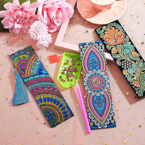 3 Pieces DIY 5d Diamond Painting Beaded Bookmark Leather Tassel Rhinestone Bookmark for DIY Art Craft Student Adult Beginner Valentine Graduation ...