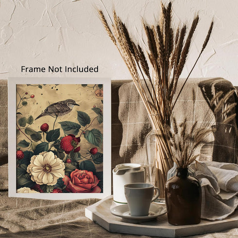 Posterizer 1 pcs-wild surreal flowers with a pretty bird-Floral & Botanical Art-Abstract & Modern Art-Decor for Home & Office- UNFRAMED Wall Art...