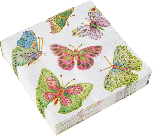 Entertaining with Caspari Jeweled Butterflies Paper Cocktail Napkins, Ivory, Pack of 20...