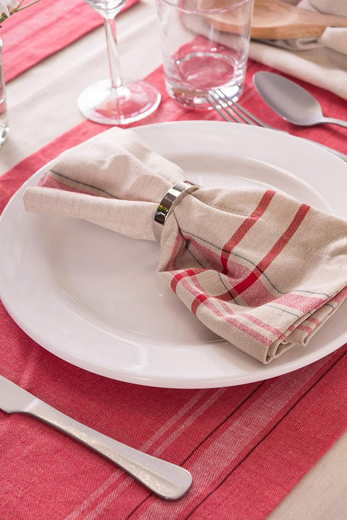 DII French Stripe Tabletop Collection Farmhouse Style Dining Table Linen Napkin Set, 20x20, Taupe/Red, 6 Piece...