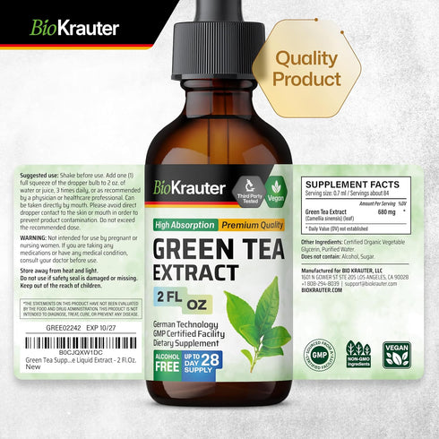 Green Tea Extract Tincture - Organic Green Tea Supplements with EGCG - Antioxidant Source - Immune Support Supplement - Alcohol and Sugar Free - V...