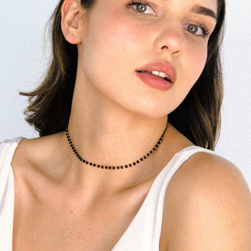 POMINA Dainty Black Rondelle Crystal Beaded Choker Necklace Delicate Multi Faceted Crystal Beads Choker for Women...