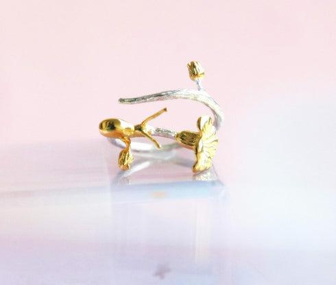 Helen de Lete Little Snail On Flower Vine 925 Sterling Silver Open Ring...
