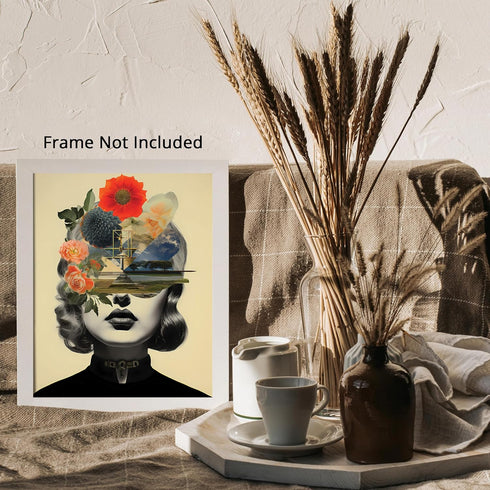 Posterizer 1 pcs-flowers and nature-vintage woman collage-Abstract & Modern Art-Retro Art-Gift for Women, Fashionistas, Designer Fashion Fans- UNF...