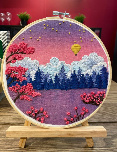 mozhijing Landscape Embroidery Stamped Pattern.Scenery Embroidery Kits for Beginners Adults, Mountains and Lake Stamped Cross Stitch Kits for Begi...
