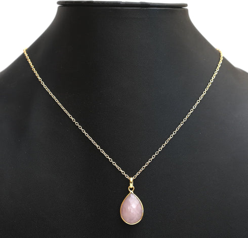 Gempires Pear Shaped Teardrop Crystal Necklace, Bezel Pendant Necklace, Natural Gemstone Drop Necklace, Layering, Everyday Wear, Adjustable Length...