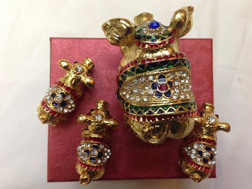 Gorgeous Mother and Three Babies Pig Piggy Piglet Jewelled Trinket Box Jewelry Box with Inlaid Crystal, Pill Box Figurine...