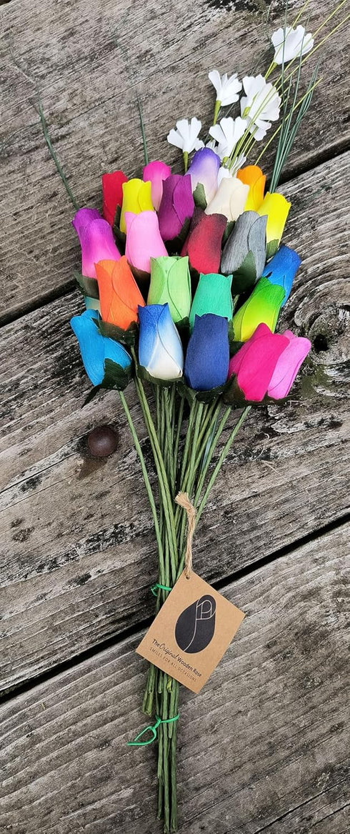 Assorted Colors Wooden Rose Closed Bud Bouquets 2 Dozen...