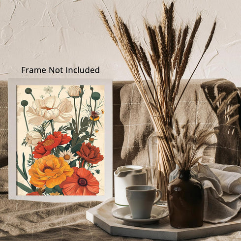 Posterizer 1 pcs-vibrant natural flowers-retro background-Floral & Botanical Art-Abstract & Modern Art-Decor for Home & Office- UNFRAMED Wall Art...