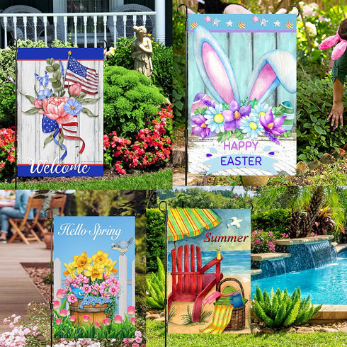 Seasonal Garden Flags 12x18 Double Sided Set of 10 Outside Yard Flags, Decorative Small Garden Flag with Anti-Wind Clip and Stopper, Garden Flags ...