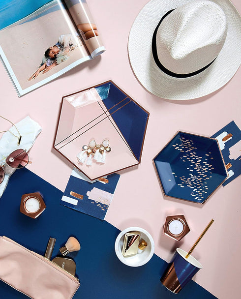 Harlow & Grey Erika Navy Party Napkin Set, 20 Ct, 5” Modern Abstract, Disposable Paper Cocktail, Bar, Dessert Napkins for Birthday, Wedding, Showe...