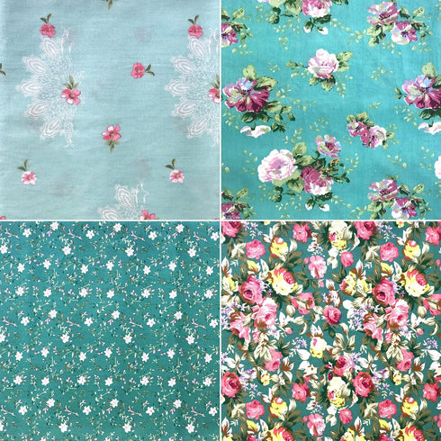 Mililanyo 8Pcs 18x22 inch Cotton Fabric Green Floral Rose Fat Quarters Fabric Pre-Cut Quilt Squares for Patchwork Quilting and DIY Sewing Projects...