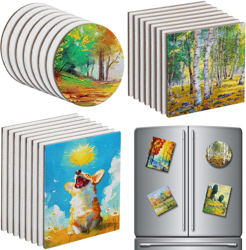 Saysurey 24 Pack Mini Magnetic Canvas Panel Canvas Boards for Painting Magnetic Canvas Boards for Fridge Multi Shape Round Square Rectangle Canvas...