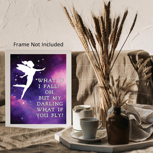 Posterizer 1 pcs-Oh But My Darling, What If You Fly-Tinkerbell Cartoon quotes-Kids Room Art- Gift for Daughter, Son, Kids-Decor for nursery toddle...