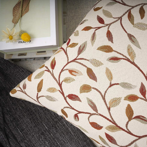 YOUR SMILE Classical Embroidery Jacquard Beige Leaf Pattern Square Decorative Throw Pillow Case Cushion Cover 18 x 18 inch...