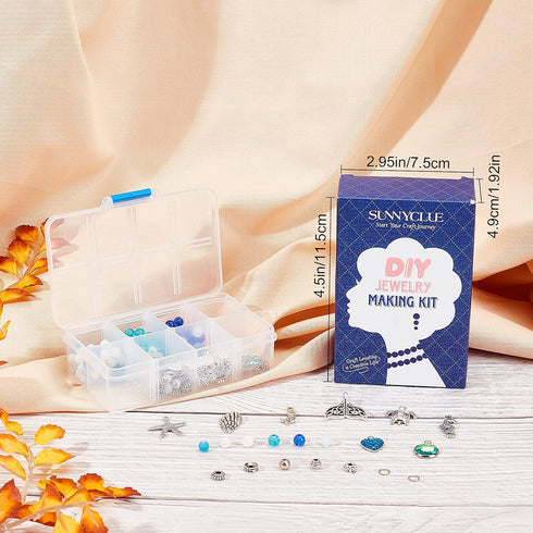 SUNNYCLUE 1 Box 270Pcs Bracelet Making Kit Ocean Theme Bracelet Set Colorful 6mm Glass Beads Turtles Mermaids Starfish Charms for Jewelry Marking ...