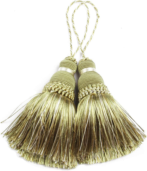 BEL AVENIR Mix Green Tassels Key Tassel with Loops Handmade Craft Charms DIY Accessories Elegant Soft Making Curtain Home Decoration (Mix Green, 2...