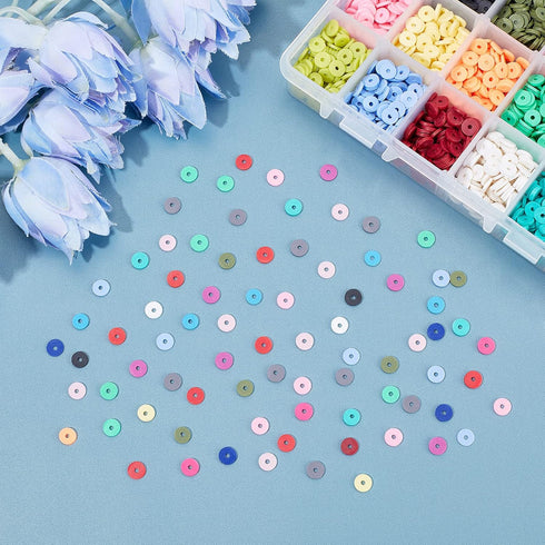 PH PandaHall 4500pcs Polymer Clay Beads 6mm Vinyl Disc Beads 18 Colors Heishi Beads Flat Silicon Beads for Hawaiian Friendship Earring Choker Brac...