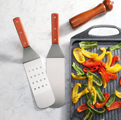 New Star Foodservice 36312 Wood Handle Flexible Grill Turner/Spatula, 14.5-Inch, Perforated...