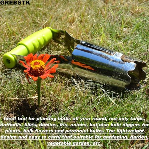 GREBSTK Sturdy Stainless Steel Gardening Bulb Transplanter Tool with Depth Mark and Soil Release Handle for Planting Bulbs...