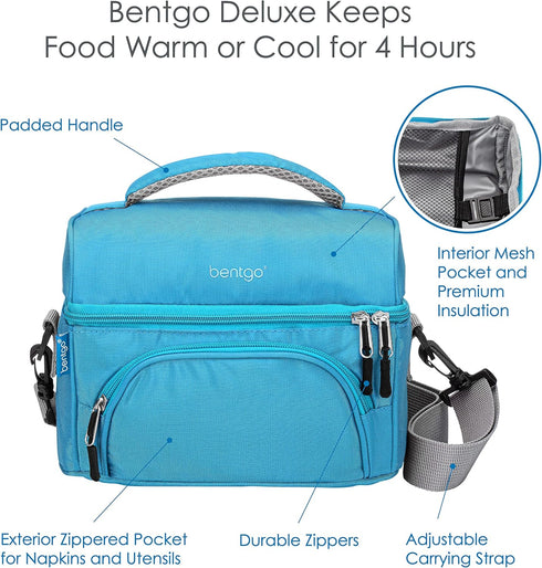 Bentgo Deluxe Lunch Bag - Durable and Insulated Lunch Tote with Zippered Outer Pocket, Internal Mesh Pocket, Padded and Adjustable Straps, & 2-Way...