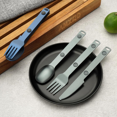 Magnetic Camping Utensils Set, Portable & Reusable Metal Travel Flatware, Outdoor Backpacking Cutlery Set, Knife, Fork & Spoon, 3-PACK, Gray...