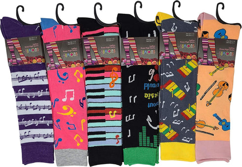 6 Pairs Women's Fancy Design Multi Colorful Patterned Knee High Socks...