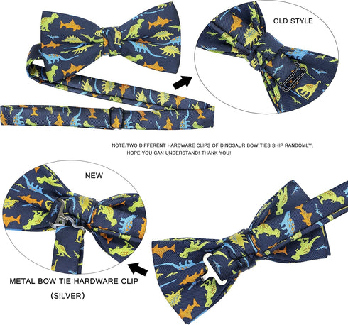 OCIA Boys Dinosaur Sharks Pattern Pre-Tied Bowtie Kids Adjustable Bow Tie...
