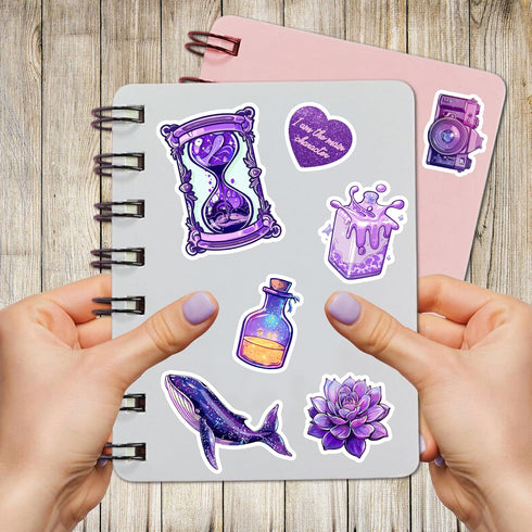 50 Pcs Kawaii Stickers for Kids Teens Girls Decoration Water Bottles Laptop Suitcases Bag Tablets Cute Vsco Aesthetic Vinyl Waterproof Purple Stic...