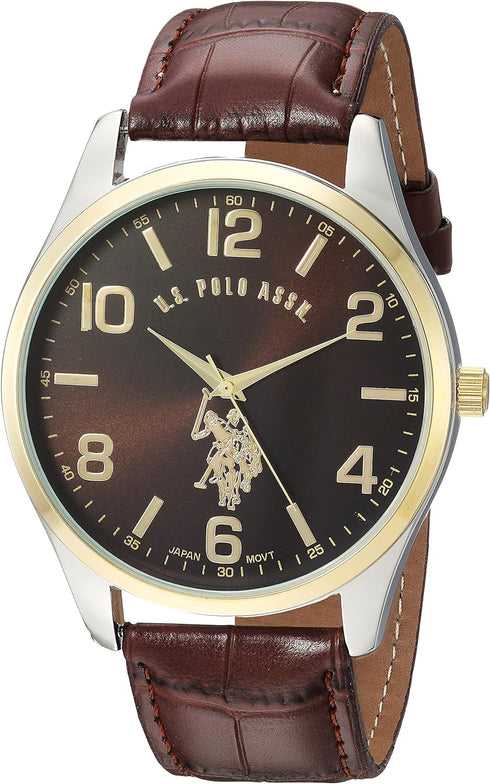 U.S. Polo Assn. Classic Men's USC50225 Watch with Brown Faux-Leather Strap...