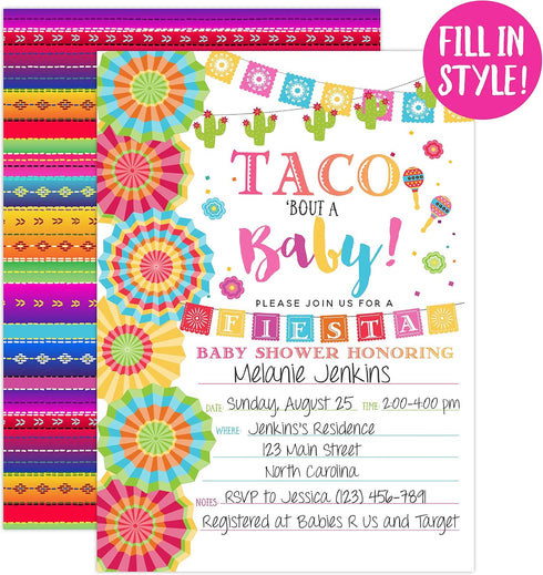 Your Main Event Prints Fiesta Baby Shower Invitation - Taco Baby Shower - Fiesta Invitation - 20 Fill-in Invitations - Envelopes Not Included...