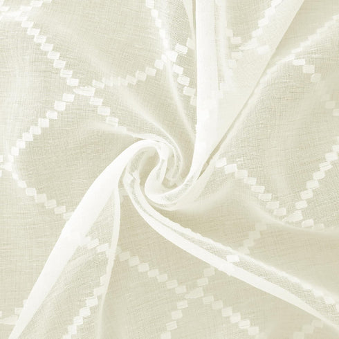 KOUFALL Quatrefoil Sheer Curtains 63 Inch Length for Living Room Cream Beige Grommet Airy Semi Sheer Curtains Faux Linen Texture Light Filtering S...