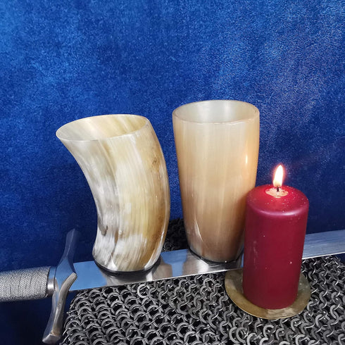 Mythrojan Original Viking Drinking Horn Mug 100% Authentic Beer Glass Set of 2, Natural Ox Horn Tumbler Norse Medieval Tankard Glass Cool Unqiue T...