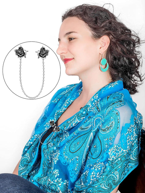 12 Pieces Vintage Sweater Shawl Clips Retro Cardigan Collar Clips Flower Pattern Shirt Dresses Clips Faux Pearl Brooch Pins for Women Girls...