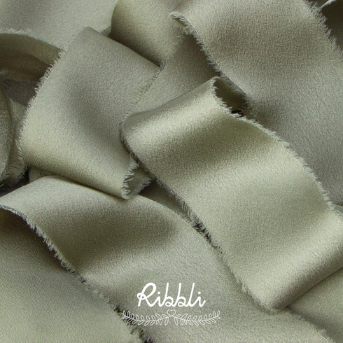 Ribbli Dusty Sage Green Silk Satin Ribbon 1.5 Inch x 30 Yard Handmade Frayed Chiffon Dusty Sage Ribbon for Gift Wrapping Wedding Invitations Brida...