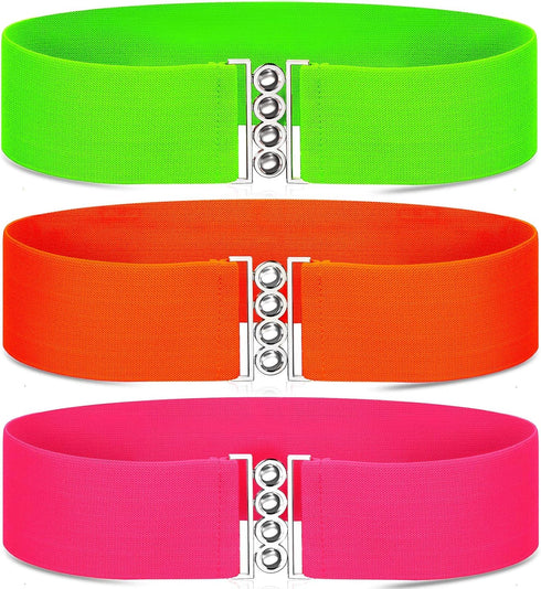 Syhood Halloween Neon Belts for Women 80s Neon Belt 80s Waist Belt Stretch Wide Waistband Elastic Belt Vertical Clasp Buckle Belts for Women Girls...