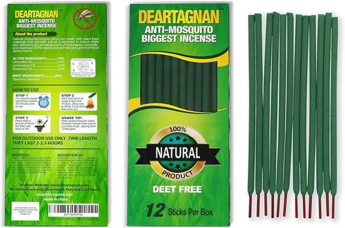 Mosquito Incense Repellent Sticks with Natural Ingredients Citronella, Lemongrass and Rosemary Oil Non Toxic and DEET Free. Anti- Mosquitos Repell...