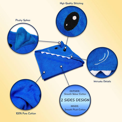 Hooded Baby Shark Towel, Soft 100% Cotton, Perfect for Newborn Through Toddler (Blue)...