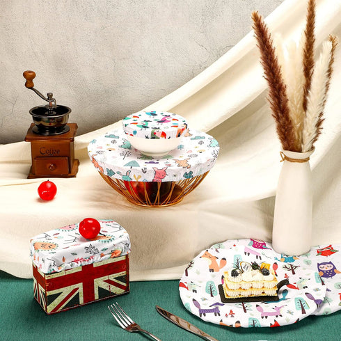 Patelai 10 Pieces Bowl Covers Reusable in 5 Size Stretch Cloth Fabric Bowl Covers Elastic Food Storage Covers Cotton Bread Bowl Covers Reusable Li...