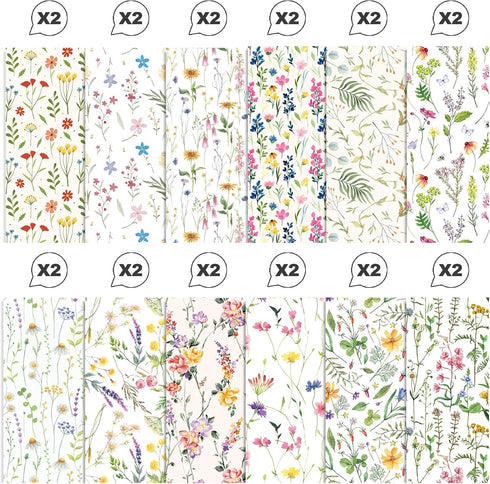 24 Sheets Purple Lavender Scrapbook Paper, 12 Designs Wildflower Red Poppy Printed Craft Paper Double-Sided Papermania Folded Flat for Spring Wedd...
