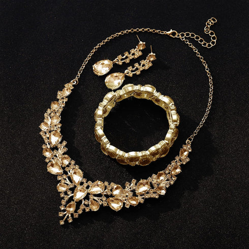 Rhinestone Bridal Jewelry Sets for Women Crystal Necklace Earrings Bracelet Set Silver-Tone Wedding Bridal Bridesmaid Gifts fit with Wedding Dress...