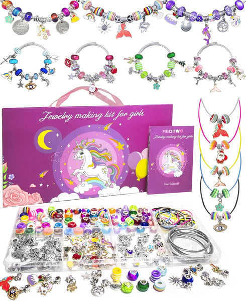 Redtwo 200 Pcs Charm Bracelet Making Kit, Friendship Jewelry Making Supplies Unicorn/Mermaid/Birthday Gifts Toys for Teen Girls Age 4 5 6 7 8 9 10...