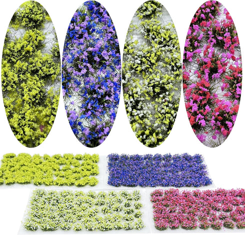 Woohome 4 Pack Miniature Colorful Flower Cluster Self Adhesive Flower Vegetation Groups Static Grass Tufts for Train Landscape Railroad Scenery Sa...