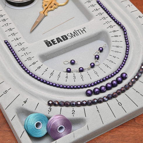 The Beadsmith Bead Board, Grey Flocked, 3 U-Shaped Channels, 6 Recessed Compartments, 9.5 x 13 inches, Design Boards for Creating Bracelets, Neckl...