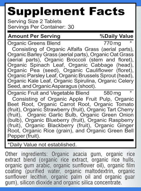 Fruit and Veggie Superfood Greens - 28 Fruits and Vegetables incl. Alfalfa, Barley Grass, Spirulina, Beet Root, Tart Cherry, Concentrated Natural ...