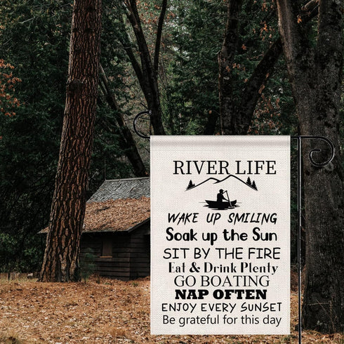 POFULL River House Life Better Garden Yard Flags River Cabin Gift Mountain House Gift Housewarming Gift (River Life Flag)...