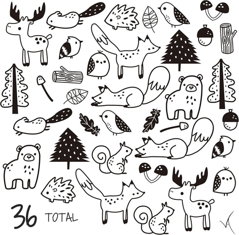 Forest Animal Wall Decals Peel and Stick for Kids, Baby Bedroom Nursery and Living Room. 36 pcs Adhesive Vinyl Wall Stickers Decor (White)...