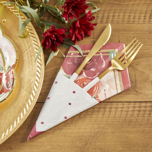 Kate Aspen Burgundy Blush Floral Paper Napkins, Thick Decorative Dinner Napkins, Luncheon Serveware, Perfect for Wedding Reception Or Bridal Showe...