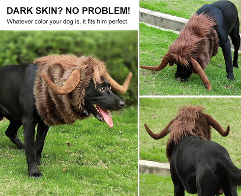 Onmygogo Funny Pet Moose Costumes for Dog, Cute Furry Pet Wig for Halloween Christmas, Pet Clothing Accessories (Bull, Size L)...