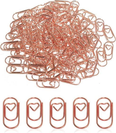 100 Pcs Love Heart Shaped Paper Clips, 0.78inch Cute Mini Paperclips for Office School Home (Rose Gold)...
